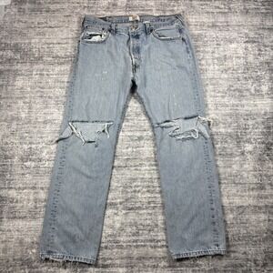 Levis 501 Jeans Mens 38x32 Light Wash Regular Straight Leg Button Fly Distressed